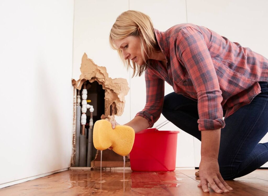 water leak detection at home a woman is mopping a floor (1)