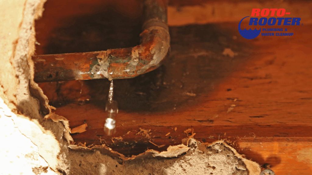 Active water leak causing damage to interior walls and flooring